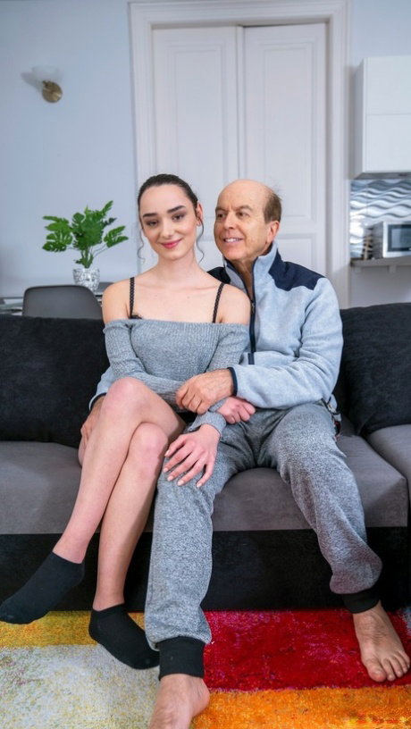 Beautiful brunette babe Alice Zaffyre has wild sex with a hung senior
