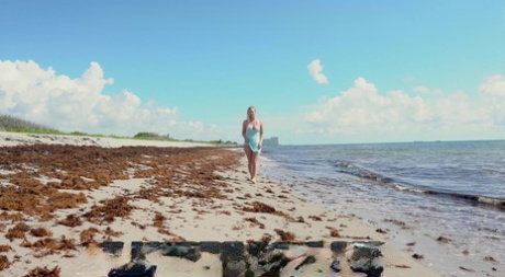 Stunner in pink bikini Bailey Brooke gets fucked on the public beach