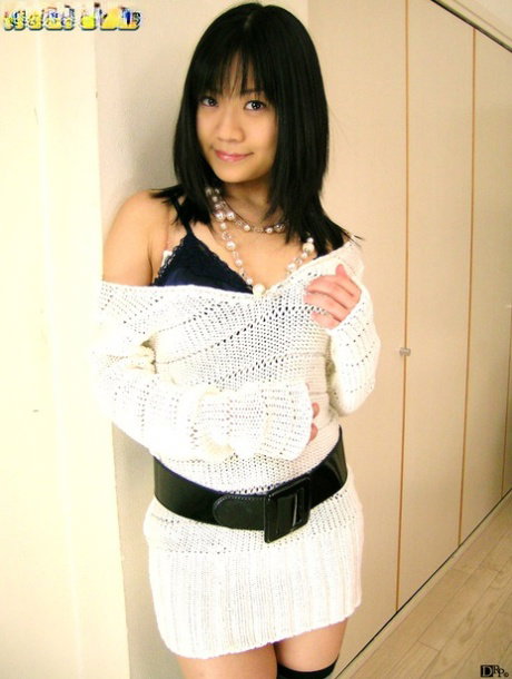 Asian babe with small breasts Saya Misaki sucks two dongs after undressing