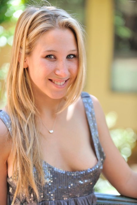 Glamorous teen Alanna exposes her perky tits & her puffy pussy in public