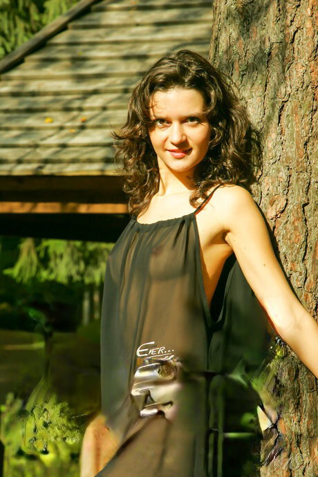 18-year-old girl Roza A gets completely naked in a backyard gazebo