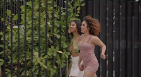 Slutty babes Kira Perez & Ameena Greene have a threesome with a black stud