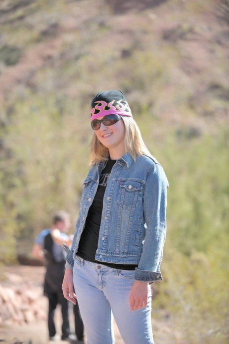 Naughty amateur Madison shows her hard nipples & pink pussy outdoors