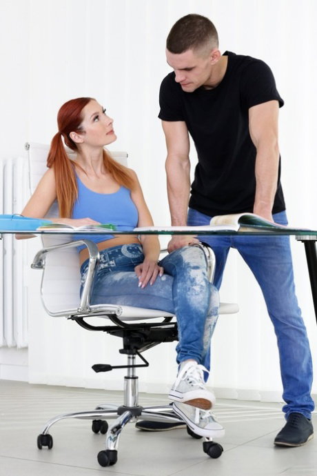Redheaded teen Kattie Gold rides her boyfriend's big dick while they fuck