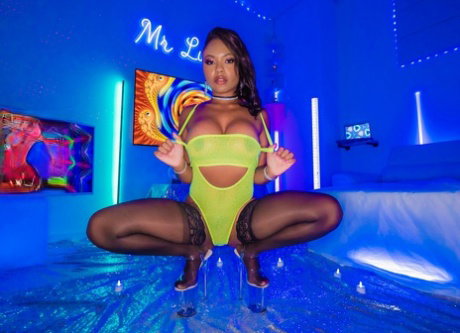 Ebony chick Avery Jane sports a butt plug while engaging in POV sex