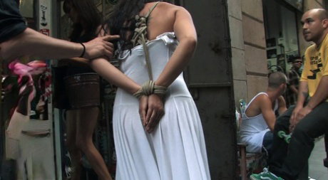 Salma de Nora is tied up and masturbated while a skateboarder watches
