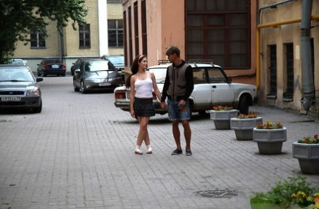 Barely legal girl loses her virginity to a boy she meets on the street