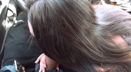 Outdoor blowjob in the car by sexy brunette teen Paisley Parker