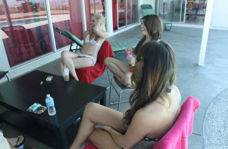 A group of girls get surprised by a guy shooting jizz all over them