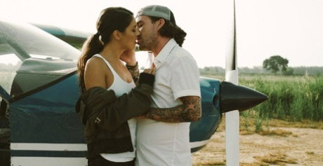 European girlfriend Carolina Abril making out with her man in his helicopter