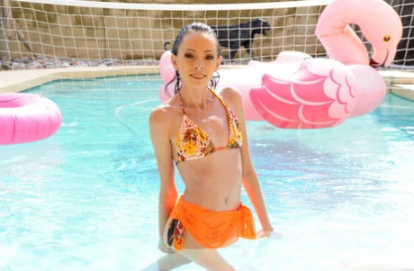 Tiny teen Aria Haze gets banged after getting wet and naked in swimming pool
