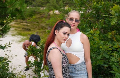 Sexy lesbian Hailey Haze & her Dutch GF Lana Lush have oral sex outdoors