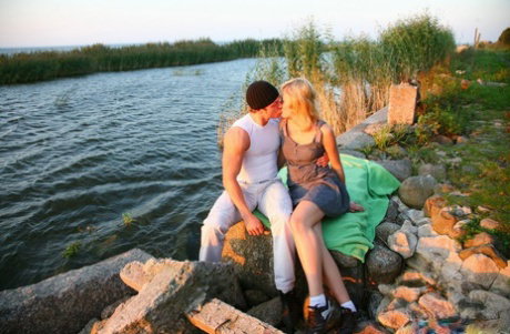 Sweet blonde teen Beth takes two rock hard pricks on a small boat