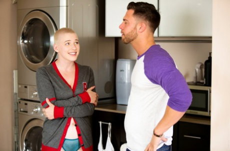 White girl Riley Nixon sports a buzz cut while giving a XXX massage
