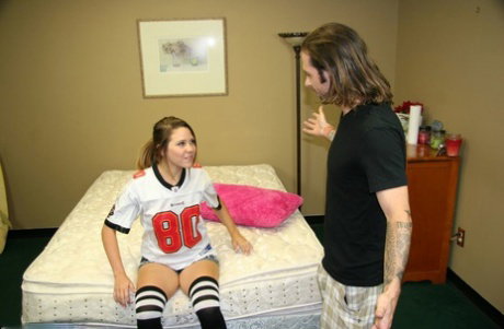 Teen Claire Heart shows her tits to a guy before giving him a nice handjob