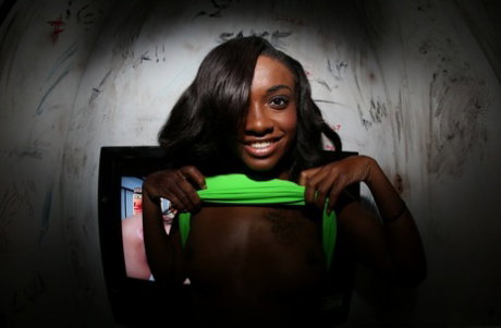 Petite ebony Lexxi Deep sucking & riding white meat at a gloryhole