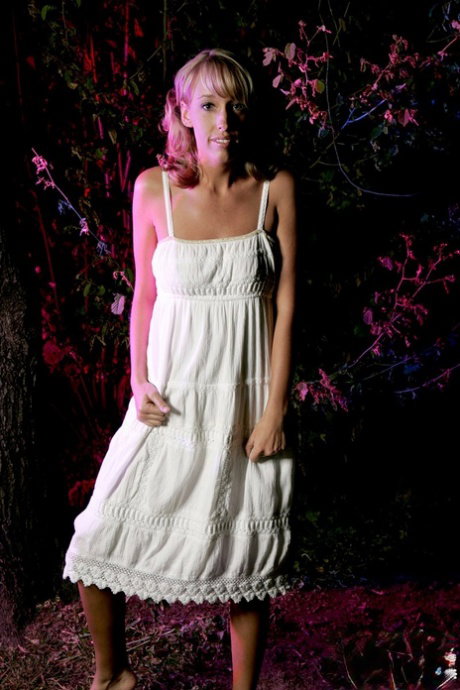 Blonde teen Daisy 19 slips out of a white dress during solo action