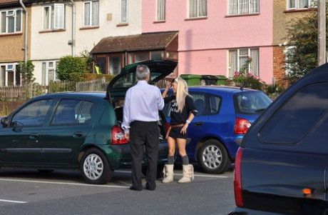 Young and dumb blonde gets dressed up as a schoolgirl before finger fucking