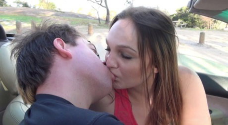 Anne Melbourne has pussy to mouth sex while inside a convertible automobile