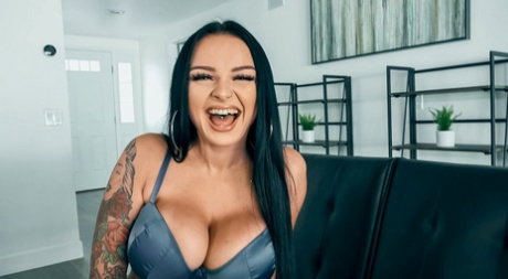 Dark haired chick Payton Preslee has interracial sex on a futon