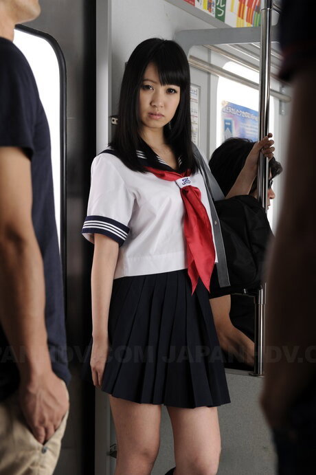 Japanese coed Yayoi Yoshino is stripped mostly naked on public transportation
