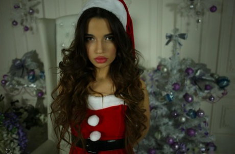 Sexy Santa's helpers Fara & friend stripping off flaunt sweet ass topless