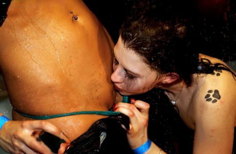 Party going girls have lesbian sex inside a swinging sex club