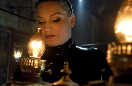 Dominatrix Flower Tucci makes bound black sub watch her masturbating in latex