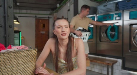 Brunette ballerina Stacy Cruz gets seduced and fucked at the laundromat