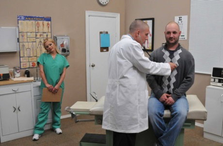 Busty blonde nurse Shyla Stylez seduces the doctor after her sees a patient