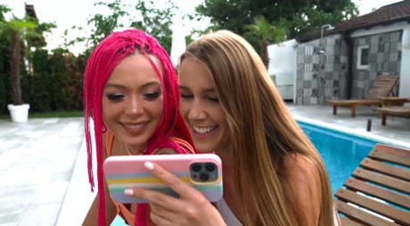 Anal penetrations are on the menu during a lesbian threesome