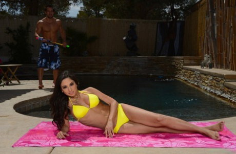 Slender brunette Trinity St. Clair gets fucked and jizzed by a pool cleaner