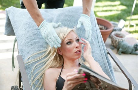 Hot Hungarian MILF Giselle Monet ball gagged & cuffed for rough outdoor fuck