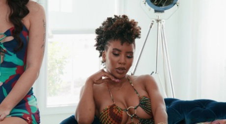 Ebony sluts Kira Noir and Demi Sutra get boned in an IR threesome