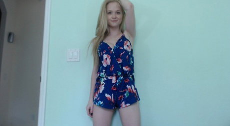 Blonde teen Miss Kaysie exposes her tits before showing her ass and twat too