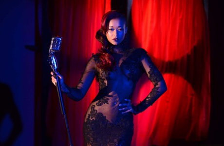 Little ebony singer Skin Diamond preforming in sexy lace see-through dress