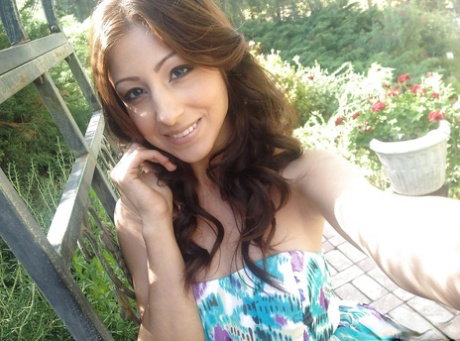 Smiley latina cutie flashing her pussy and tiny tits outdoor