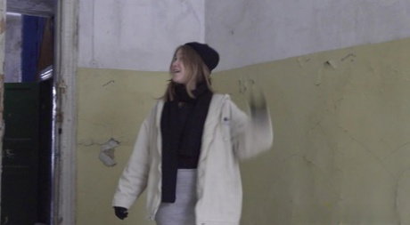 Nastya takes a badly needed piss inside an abandoned building