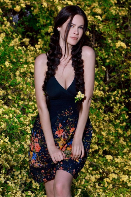 Petite Russian model Martina Mink strips in beautiful nature & shows her boobs