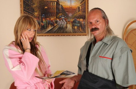 Stunning Hungarian teen Katerina Cox fucks the aged postman & sucks a facial