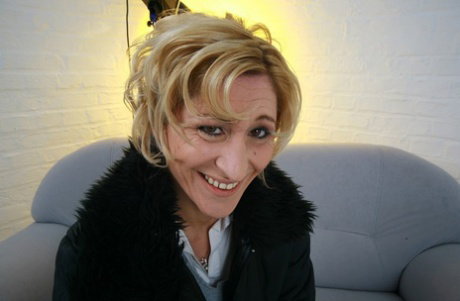 Kinky blonde MILF Teresa undresses and masturbates at a casting audition