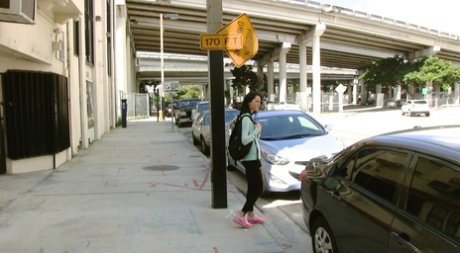 Brunette hottie Sabrina Banks takes cash for public head & private POV bang