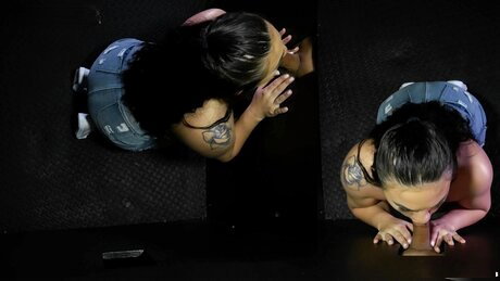 Brunette chick Jay Killa sucks off a bunch of strangers at a gloryhole