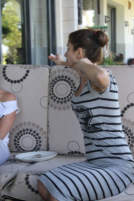 Lesbian sluts with big tits Nicole Smith & Taylor Shay make out in public