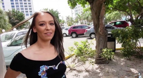 Brunette babe Raelynn Taylor gets seduced on the street & fucked by a stranger