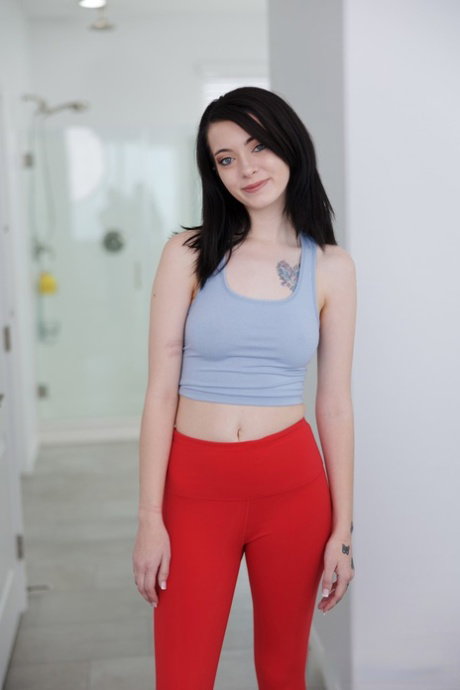 Raven-haired teen Corra Cox strips & shows her boobs and big ass