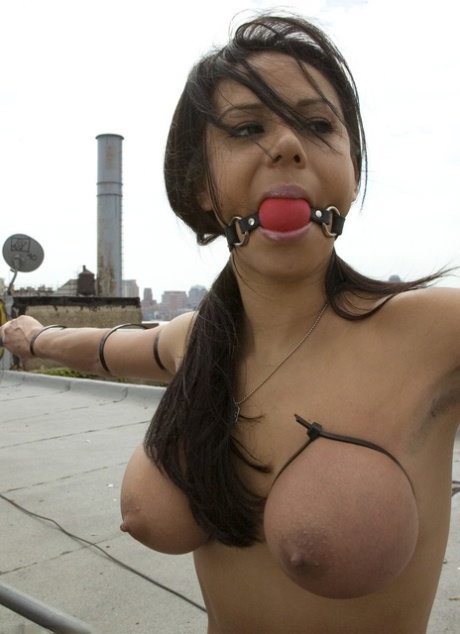 Busty babe Nadia Styles gets whipped & shocked outdoors by Mistress Hidest