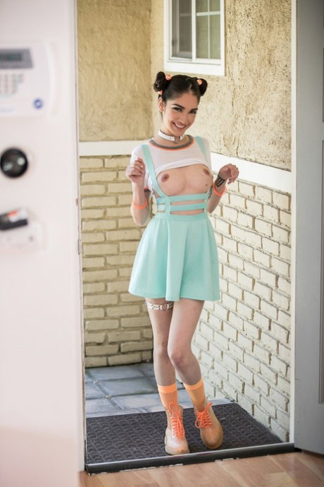 Little Latina cutie Jericha Jem flashes her fake tits & spreads legs in boots
