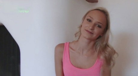 Blonde babe Emma Hix eats cum while giving Herb Collins a POV blowjob