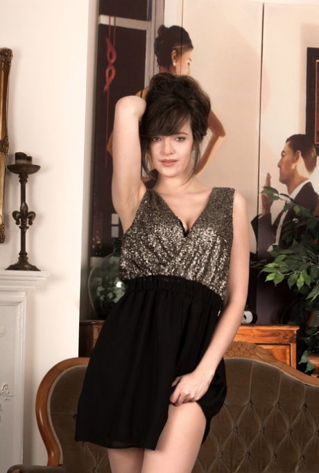 Solo girl Kate Anne releases her naturally hairy snatch from sheer hose
